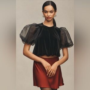 ✨ Anthropologie Puff-Sleeve Velvet Blouse Sz M